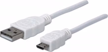 MANHATTAN Pripojovací kábel USB 2.0 A samec / Micro-B samec, 1.8 m, biela
