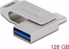 Delock Flash disk USB 3.2 Gen 1, USB-C™ + Typ-A, 128 GB - kovový kryt