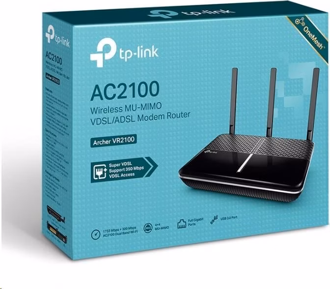 TP-Link Archer VR2100 OneMesh WiFi5 VDSL2/ADSL router (AC2100, 2,4GHz/5GHz, 3xGbELAN,1xGbELAN/WAN,1xRJ11, 1xUSB3.0)