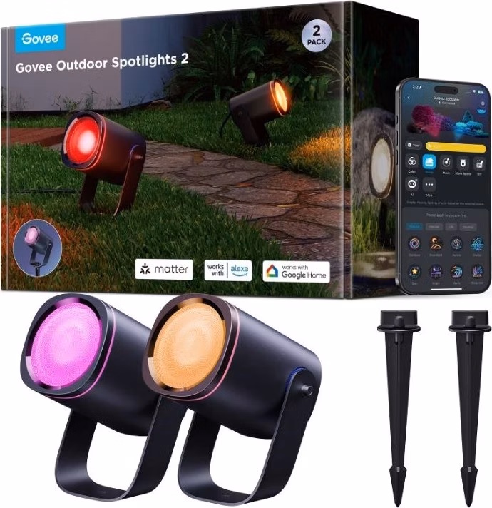 Govee RGBWW Smart zahradní reflektory 750lm 2ks Matter