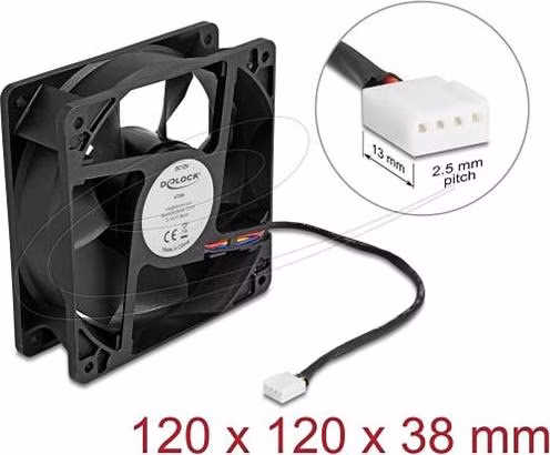 Delock Axiální ventilátor: 12 V DC, 120 x 120 x 38 mm, černý