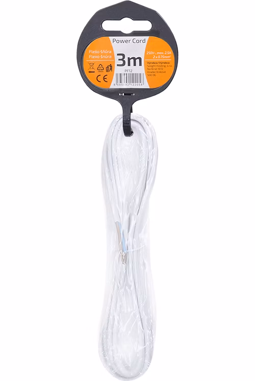 Solight flexo šňůra, 2x 0,75mm2, bílá, plochá, 3m