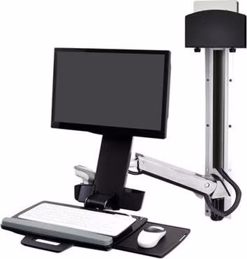 ERGOTRON StyleView® Sit-Stand Combo System, Small CPU Holder (aluminum), držák na zeď, monitor/pc/myš/klávesnice/skener