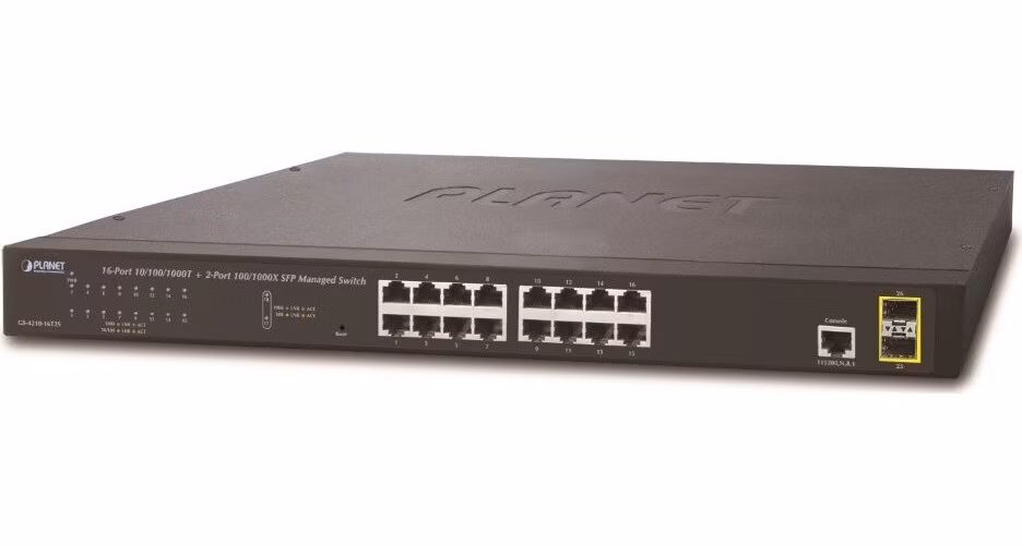 Planet GS-4210-16T2S L2 switch, 16x 1Gb, 2x 1Gb SFP, QoS, fanless