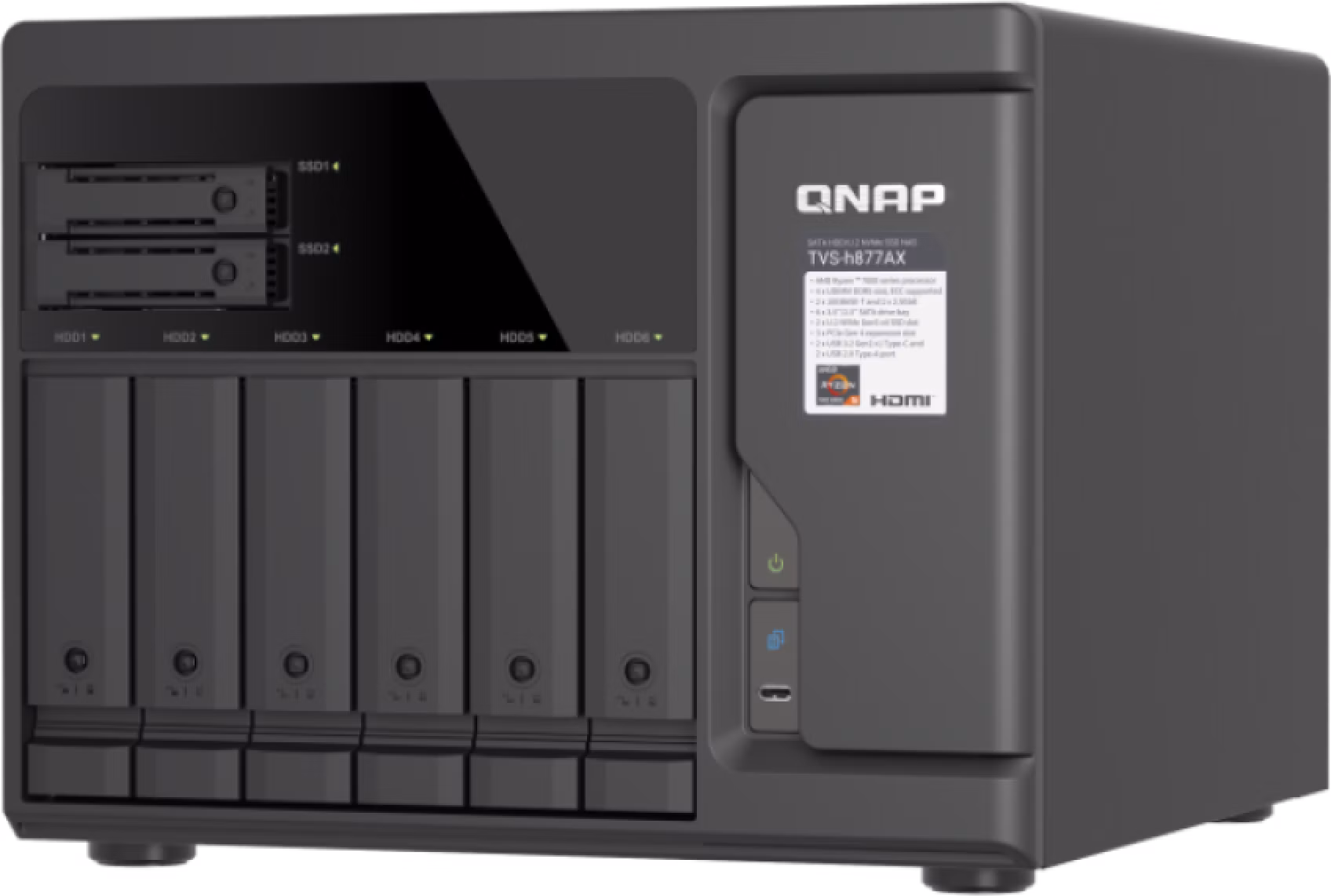 QNAP TVS-h877AX-R5-16G (AMD Ryzen 5, 16GB DDR5 RAM, 6x 3,5" + 4x 2,5", 3x PCIe, 2x 2,5GbE, 2x 10GbE)