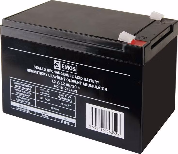 EMOS Bezúdržbový olovený akumulátor 12 V/12 Ah, faston 6,3 mm