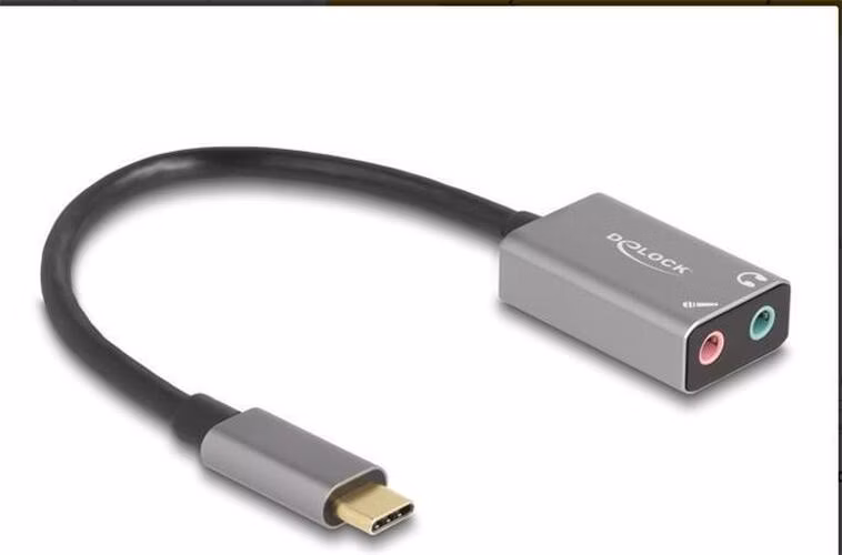 Delock Externí zvuková karta USB Type-C™ s audio adaptérem Plug &amp; Play, 2 x 3,5 mm stereo jack