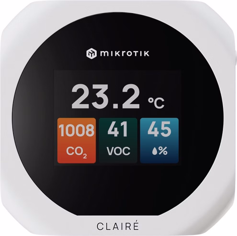 MikroTik CLAIRÉ Lite, senzor CO2, teploty a vlhkosti, displej 2", podpora Matter i Thread, bílý
