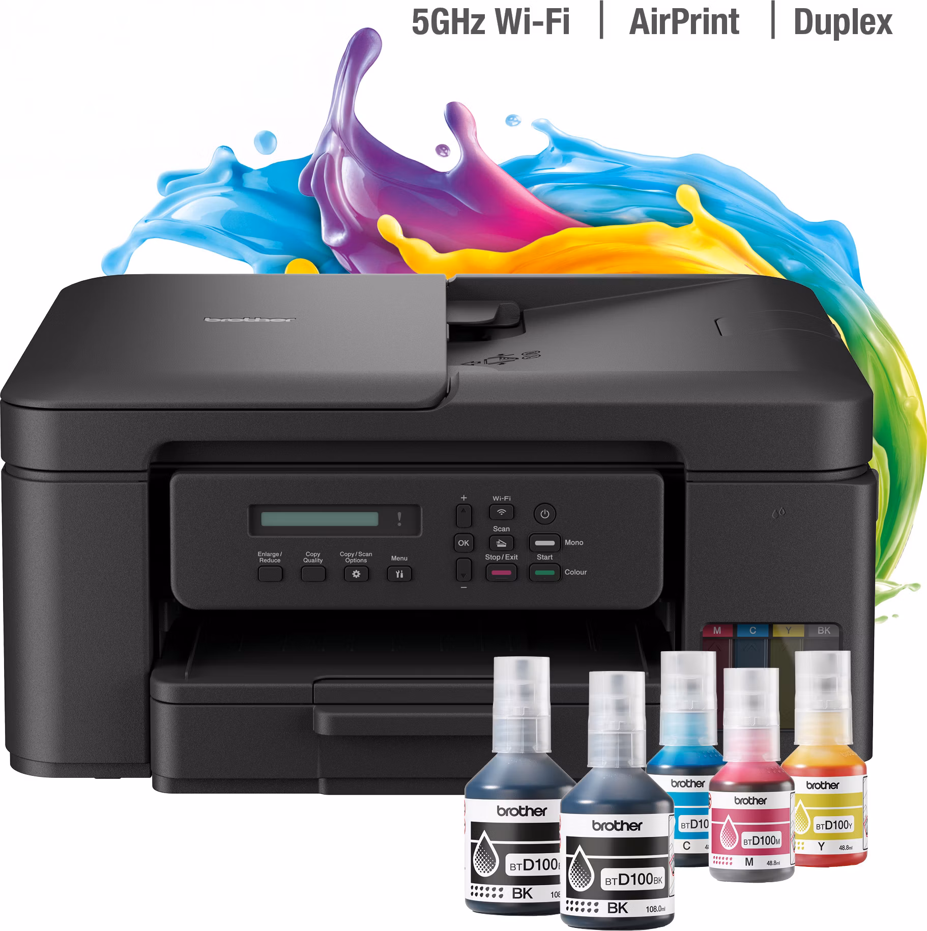 BROTHER inkoust DCP-T730DW / A4/ 17/16,5ipm/ 128MB/ 6000x1200/ copy+scan+print/ USB 2.0 / wifi / ADF / ink tank system