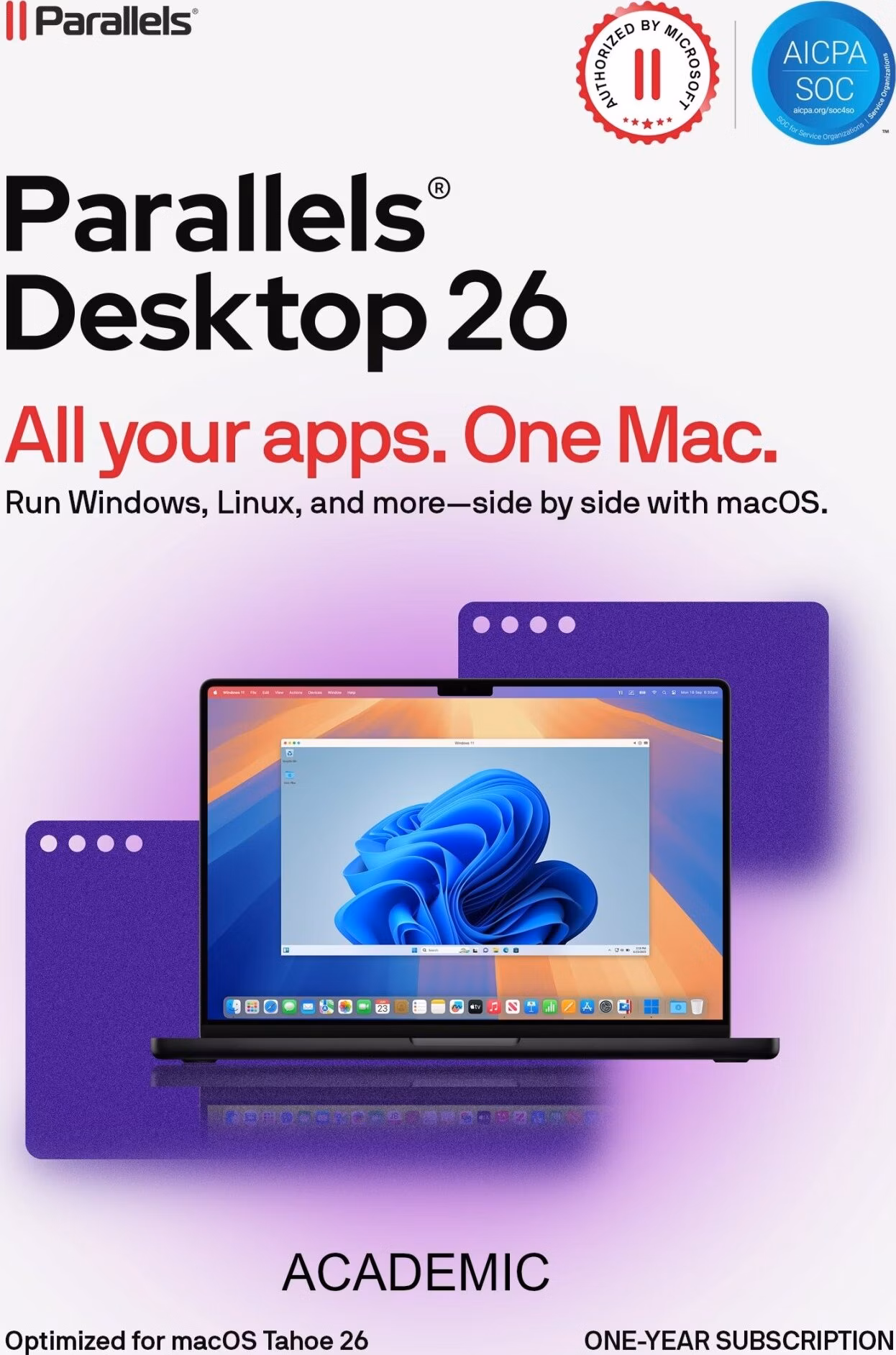 Parallels Desktop Academic Subscription 1 Year, EN/FR/DE/IT/ES/PL/CZ/PT