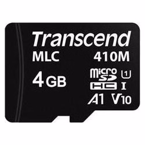 Transcend 4GB microSDHC410M UHS-I U1 (Class 10) A1 V10 MLC průmyslová paměťová karta (bez adaptéru), 100MB/s R, 22MB/s W