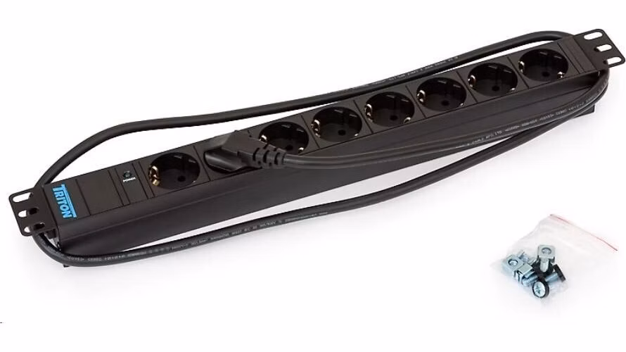 TRITON 19" rozvádzač 8x230V DIN- 2m, svetelný indikátor, čierny