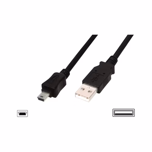 Digitus USB kabel USB A samec na B-mini 5pin samec, 2x stíněný, Měď, 1,8m, černý