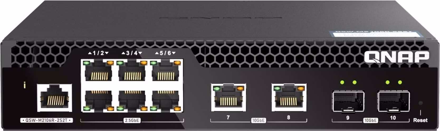 QNAP řízený switch QSW-M2106R-2S2T (6x 2,5GbE RJ45, 2x 10GbE RJ45, 2x 10GbE SFP+, malá šířka)