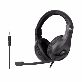 C-TECH sluchátka s mikrofonem MHS-05, 4 pin 3,5mm jack, ovládání na kabelu, náhlavní, redukce na 2x jack, černá