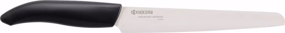 KYOCERA keramický porcovací zoubkovaný nůž s bílou čepelí 18 cm, černá rukojeť