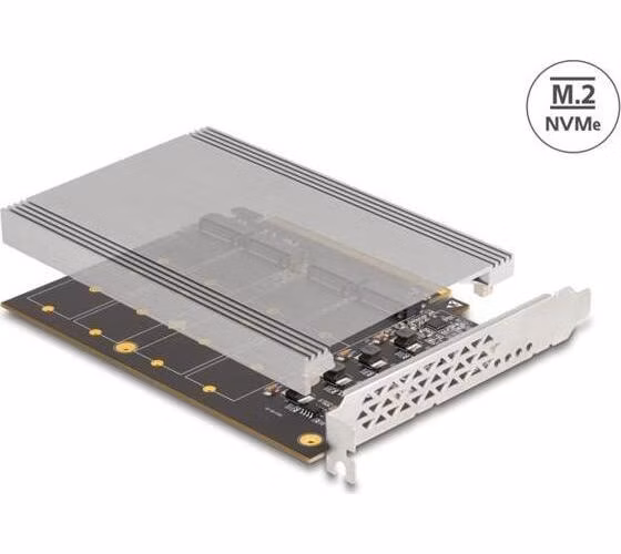 Delock Karta PCI Express x16 na 4 x interní M.2 Key M NVMe s chladičem - rozvětvení (DxŠ 145 x 111 mm)