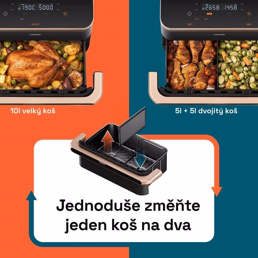BAZAR - Cosori Dual Blaze TwinFry chytrá horkovzdušná fritéza 10 L, keramika, černá - Poškozený obal (Komplet)