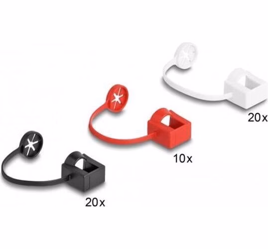 Delock Protiprachový kryt pro zástrčku RJ45 s montážní sponou, sada 50 ks, barevná