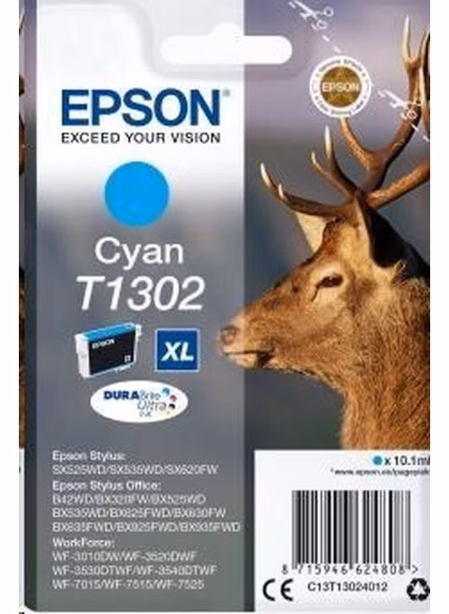 BAZAR - EPSON ink bar Singlepack "Jelen" Cyan T1302 DURABrite Ultra Ink (10,1 ml) - Poškozený obal (Komplet)