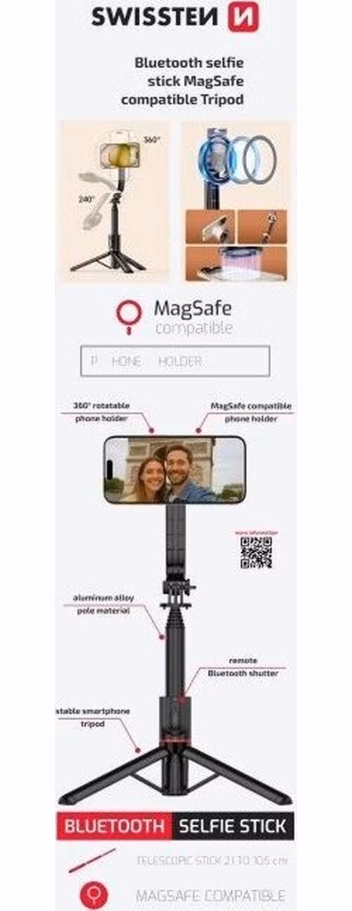 SWISSTEN BLUETOOTH SELFIE STICK TRIPOD (kompatibilní s MagSafe)