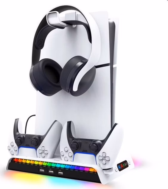 iPega PlayStation 5 Slim, Dualsense, Pulse 3D RGB dock w/ cooling, white vystavený, záruka 21 mesiacov