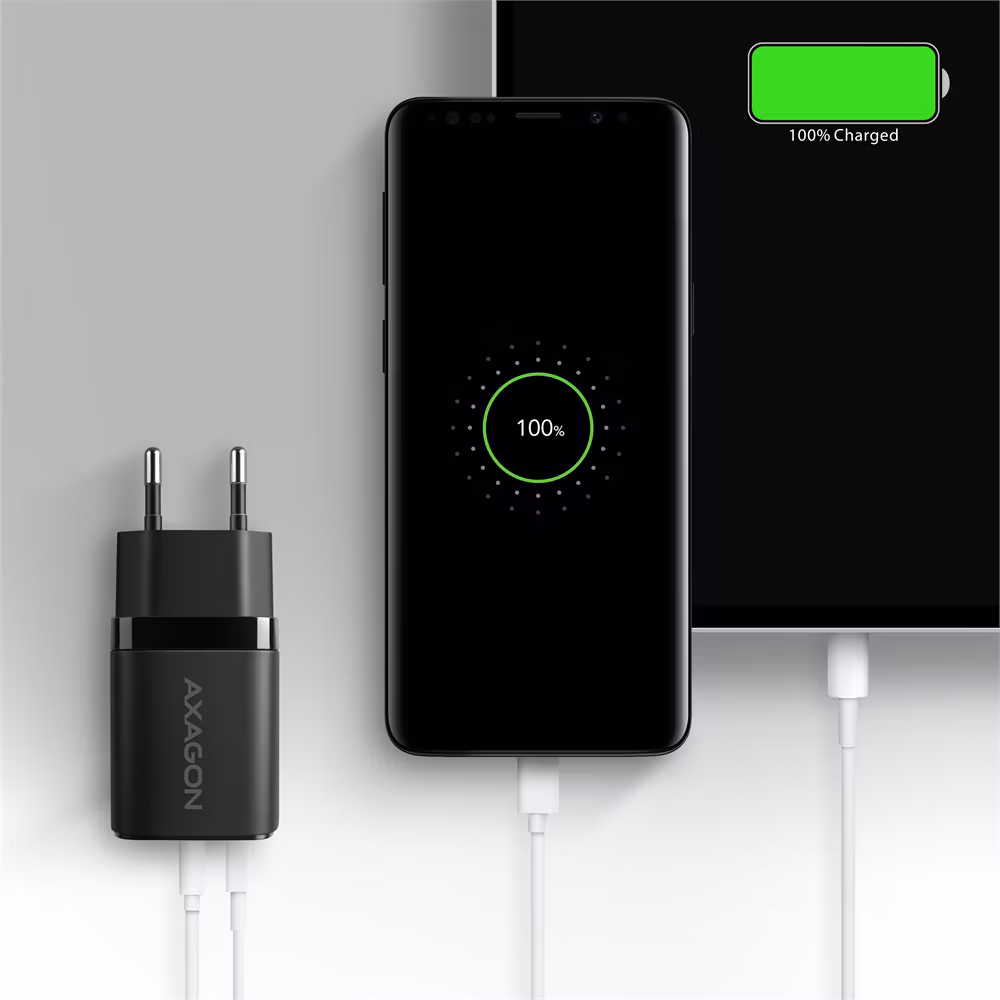 AXAGON ACU-PQ33, GaN nabíjačka do siete 33W, USB-A+USB-C, PD3.0/PPS/QC4+/SFC2.0/Apple, čierna