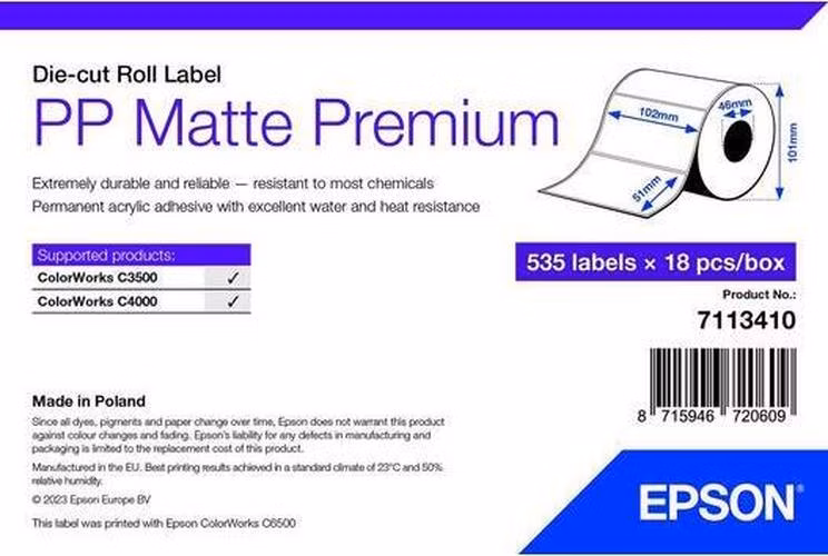 PP Matte Label Premium, 102mm x 51mm, 535 Labels