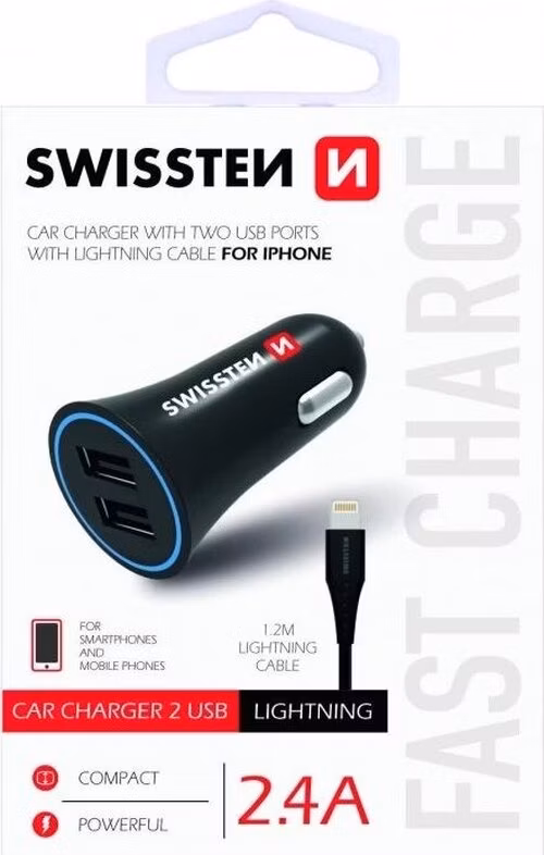 SWISSTEN CL ADAPTÉR 2,4A POWER 2x USB + KABEL LIGHTNING