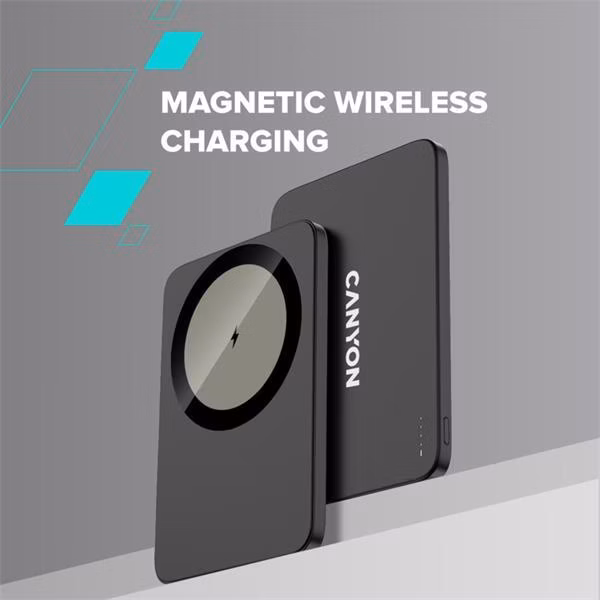 Canyon OnCharge 503, Powerbank, 3 000 mAh,in: USB-C 10W,out: USB-C 10W+Wireless 7.5W, ultratenká, hliníková, strieborná