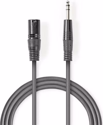 Nedis COTH15100GY50 - Vyvážený XLR Audiokabel | XLR 3pinová Zástrčka – 6,35mm Zástrčka | 5 m | Šedá barva