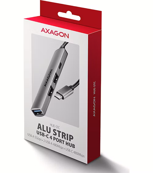 AXAGON multi USB-C hub ALU STRIP / HUE-STC / 1xUSB-C / 1xUSB-A (5GBs) / 2xUSB-A (480Mbps) / kabel 12cm