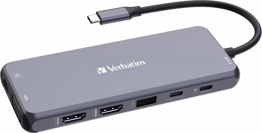 VERBATIM Hub USB-C Pro Multiport 14 Port, 5x USB-A, 2x USB-C, 2x HDMI, 1xVGA, RJ45, 3.5mm Jack audio, microSD/SD, šedá
