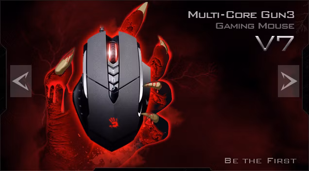 A4tech BLOODY V7 herná myš, až 3200DPI, technológia V-Track, 160KB pamäť, USB, CORE 3, kovové podložky