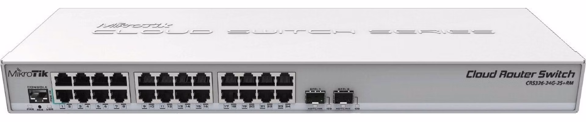 MikroTik Cloud Router Switch CRS326-24G-2S+RM, 800MHz CPU, 512MB, 24x GbE, 2xSFP+cage, ROS L5, PSU,1U Rackmount