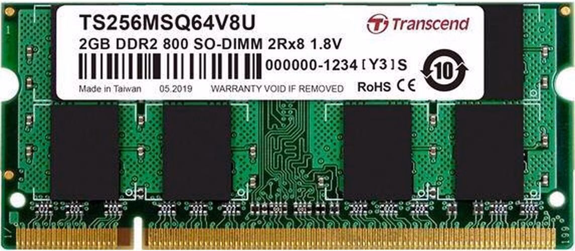 TRANSCEND - TS256MSQ64V8U - MEMORY, 2GB, SODIMM, DDR2, 800MHZ