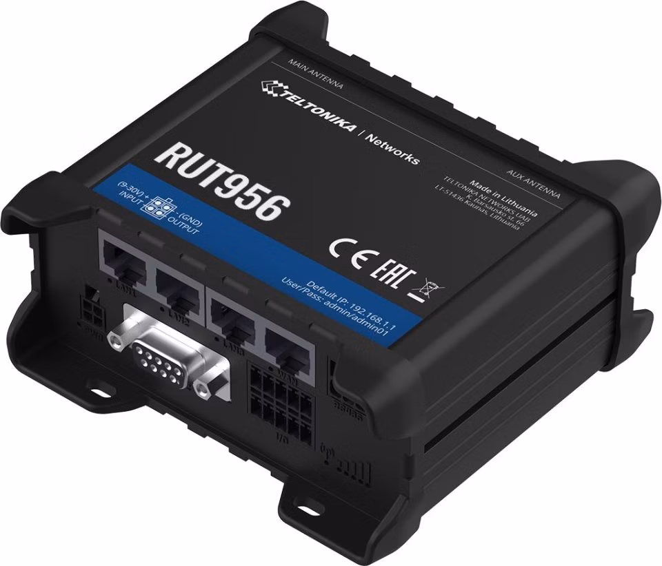 Teltonika LTE Wi-Fi Router RUT956, 2,4 GHz, 802.11b/g/n, 2/3/4G, LTE, GPS, 4x DI/DO