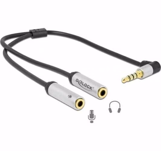 Delock Adaptér sluchátek z 1x3,5 mm 4pinového stereofonního zástrčkového konektoru na 2x3,5mm 3pinový stereofonní konekt