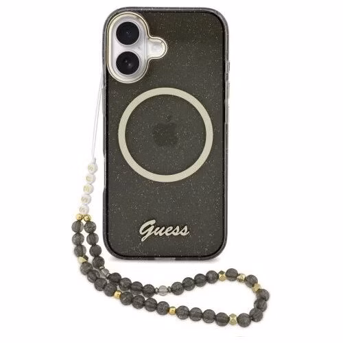 Guess IML Glitter Script Strap MagSafe kryt iPhone 17 čierny
