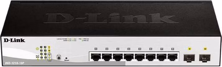 D-Link DGS-1210-10P/ME 8-Port 10/100/1000BASE-T PoE + 2-Port 1 Gbps SFP Metro Ethernet Managed Switch, 65W