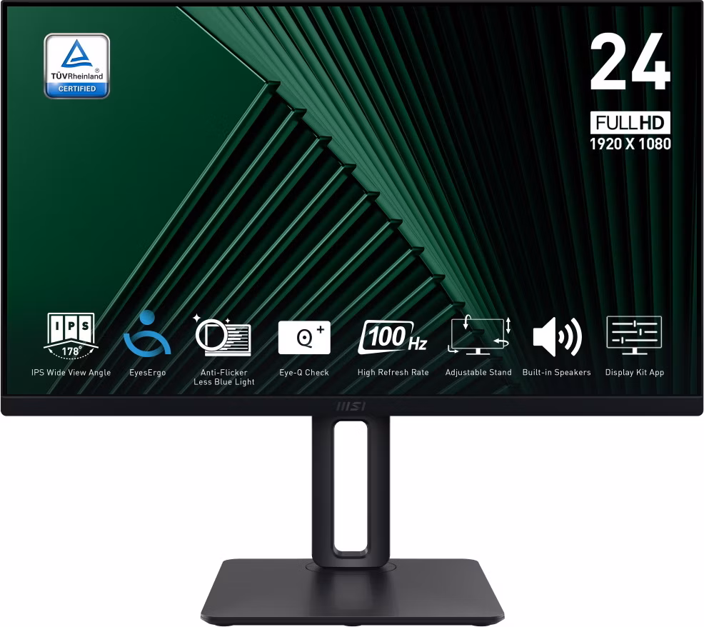 MSI PRO MP245PG/ 24"/ 1920x1080/ IPS/ 4ms/ 100Hz/ 300cd/m2/ 1300:1/ HDMI/ DP/ VESA/ černý