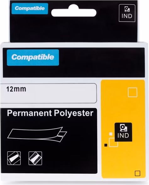 PRINTLINE kompatibilní páska s DYMO 622289, 12mm, 5.5m, černý tisk/průhl podklad, RHINO, polyesterová