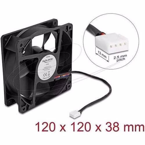 Delock Axiální ventilátor: 12 V DC, 120 x 120 x 38 mm, černý