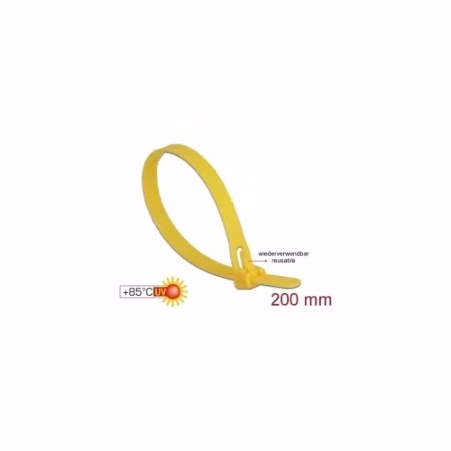 Delock Kabelové stahovací pásky pro opakované použití tepelne odolné D 200 x Š 7,5 mm 100 kusu žlutá