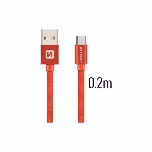 SWISSTEN DATA CABLE USB / MICRO USB TEXTILE 0,2M RED