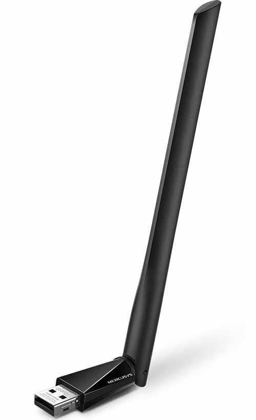 AC650 High Gain Wireless Dual Band USB Adapter SPEED: 200 Mbps at 2.4 GHz + 433 Mbps at 5 GHz SPEC: 1× High Gain Externa