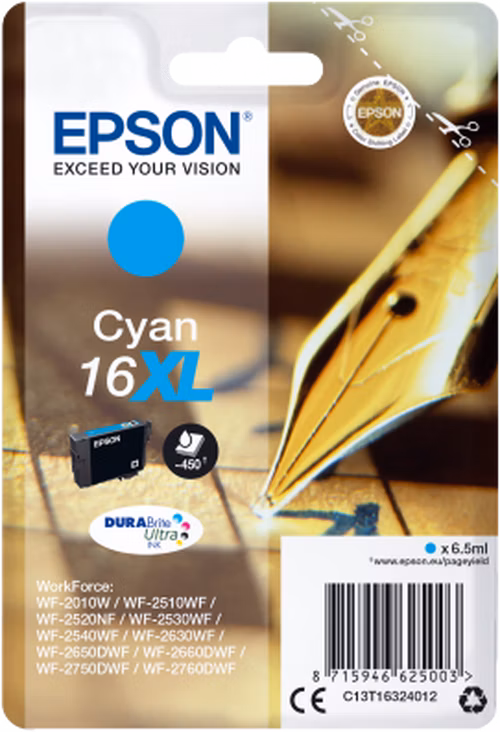 Epson inkoustová náplň/ T1632/ C13T16324012/ Singlepack 16XL DURABrite Ultra Ink/ azurová