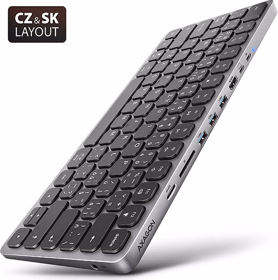 AXAGON HMC-KB-CS, USB 5Gbps hub s CZ/SK klávesnicou, HDMI 4K/60Hz, 3x USB-A, SD/mSD, audio, PD 100W, kábel USB-C 60cm