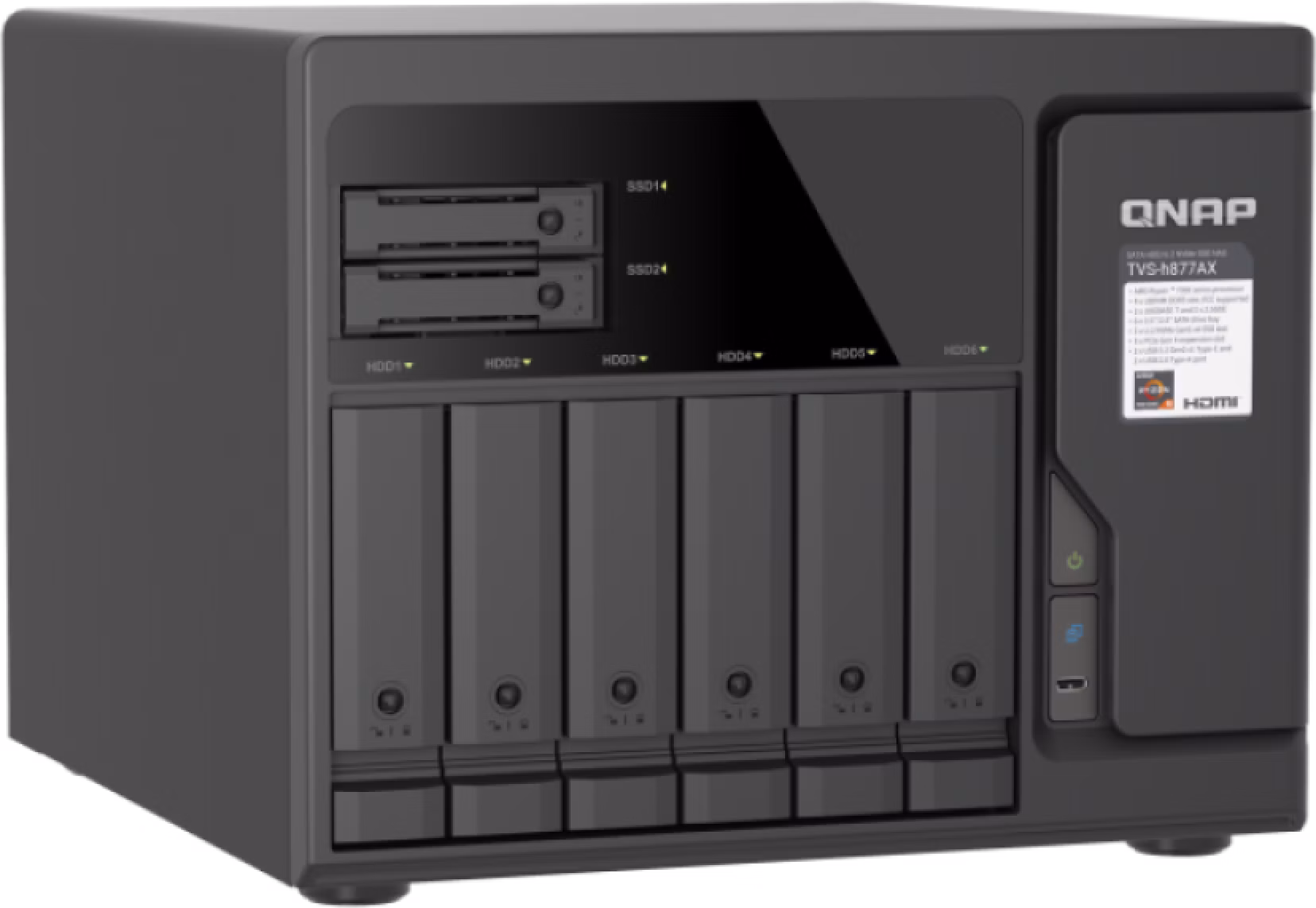 QNAP TVS-h877AX-R5-16G (AMD Ryzen 5, 16GB DDR5 RAM, 6x 3,5" + 4x 2,5", 3x PCIe, 2x 2,5GbE, 2x 10GbE)