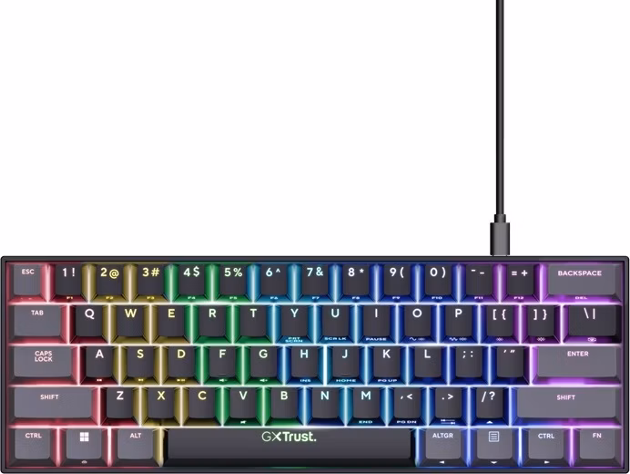 TRUST klávesnice GXT 867 ACIRA, 60%, Herní Klávesnice, USB, USB-C, US